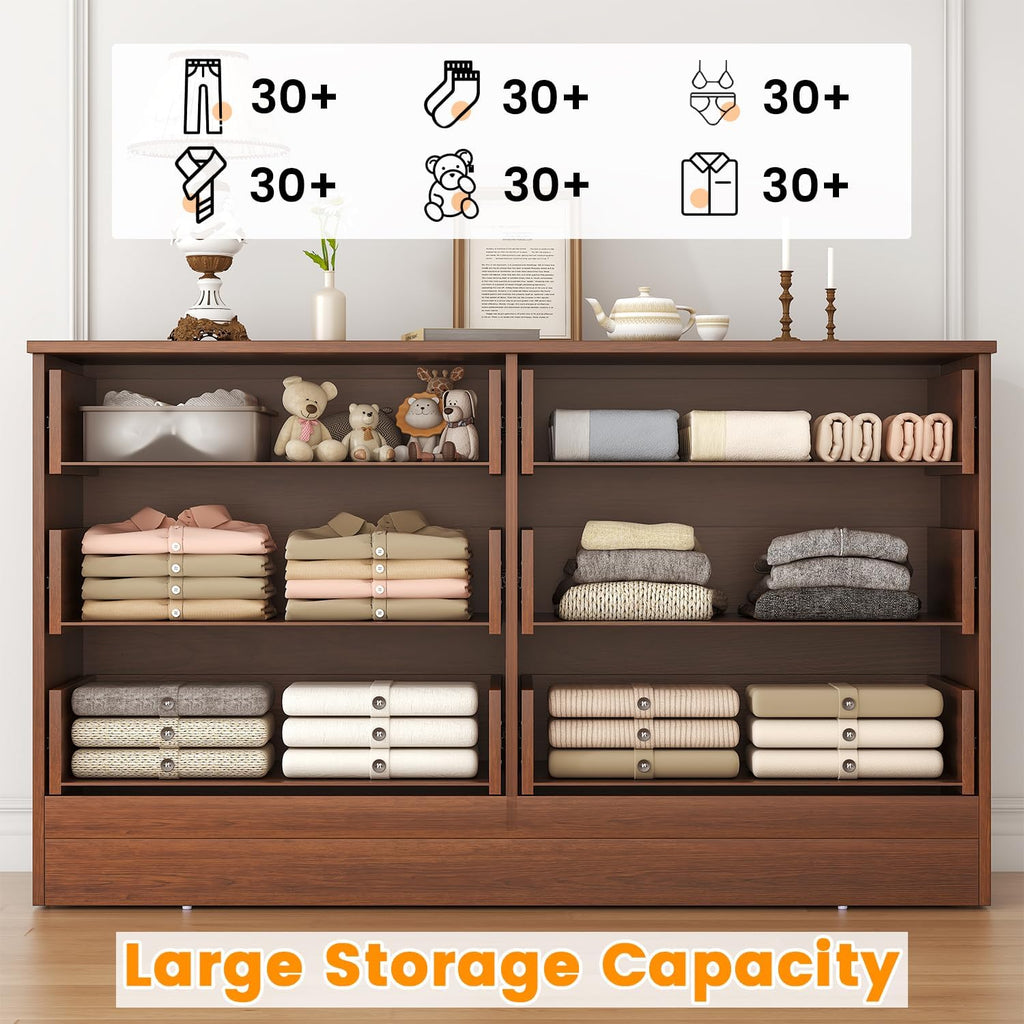 Bigbiglife Wood Dresser for Bedroom. 6 Drawer Double Dresser. Modern Chest of Drawers with Deep Drawers. Large Storage Organizer for Living Room. Closet