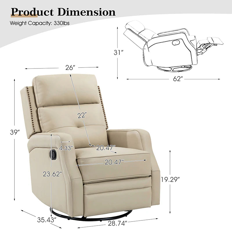 Benito 28.74 Wide Genuine Leather Swivel Rocker Recliner