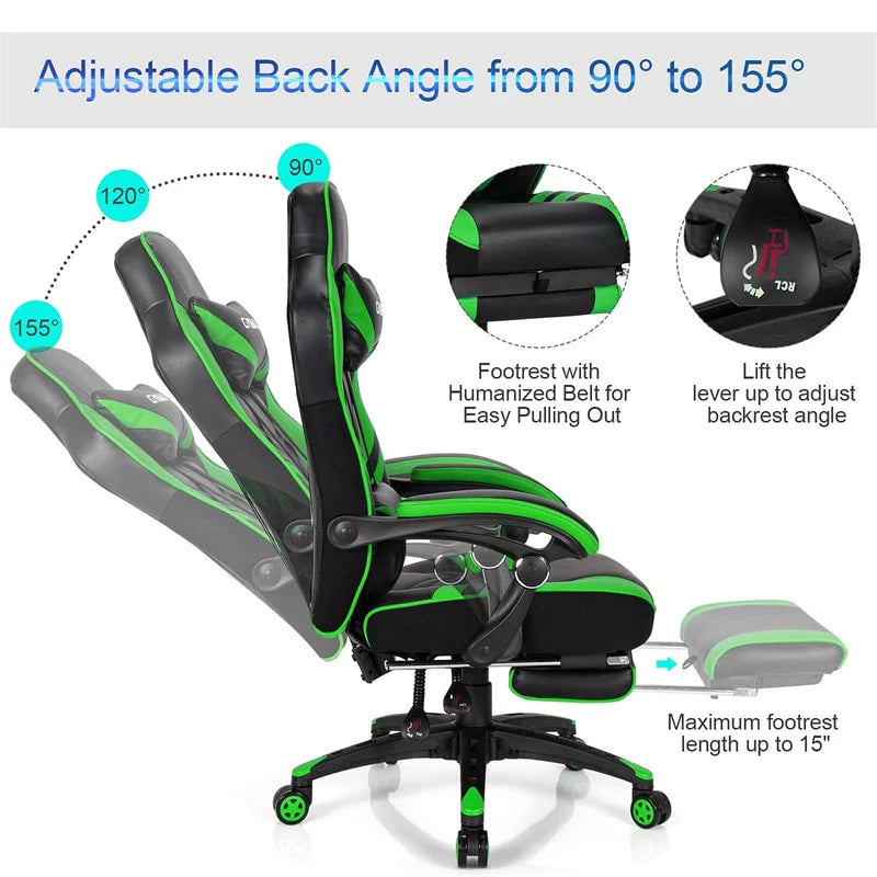 Ergonomic Gaming Chair Recliner with Footrest. Linkage Armrests & Lumbar Support. Big Wide High Back Swivel Video Gaming Office Computer Chair