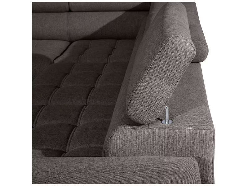 Canapé d'angle gauche/droite convertible SELVA 4 pl Tissu taupe Coffre de rangement
