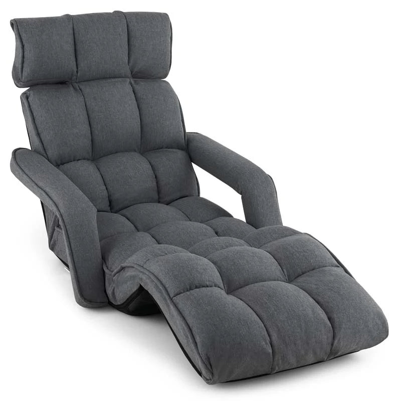 6-Position Adjustable Floor Sofa Bed. Folding Lazy Sofa Chaise Lounger Recliner with Armrests & Footrests for Living Room. Bedroom & Gaming