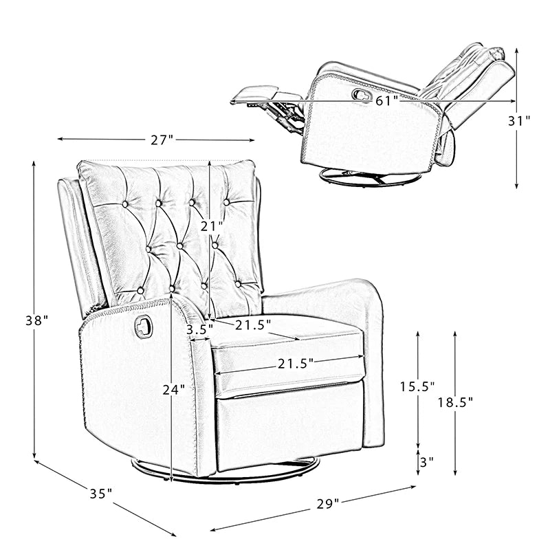 Francisco Genuine Leather Manual Swivel Recliner