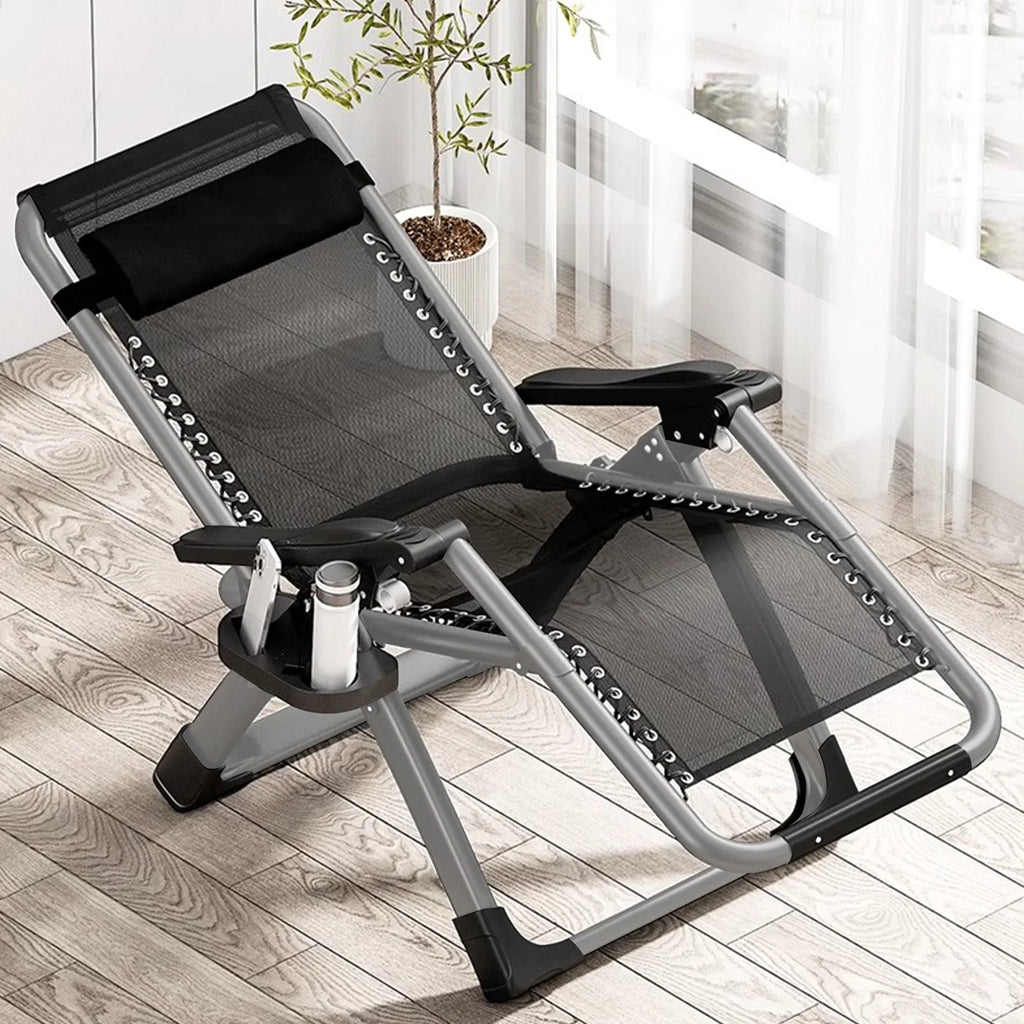 NAIZEA Outdoor Zero Gravity Chair Camping Recliner Lawn Recliner. Reclining Patio Lounger Chair. Folding Portable Chaise with Detachable Soft Cushion. Cup Holder. Headrest