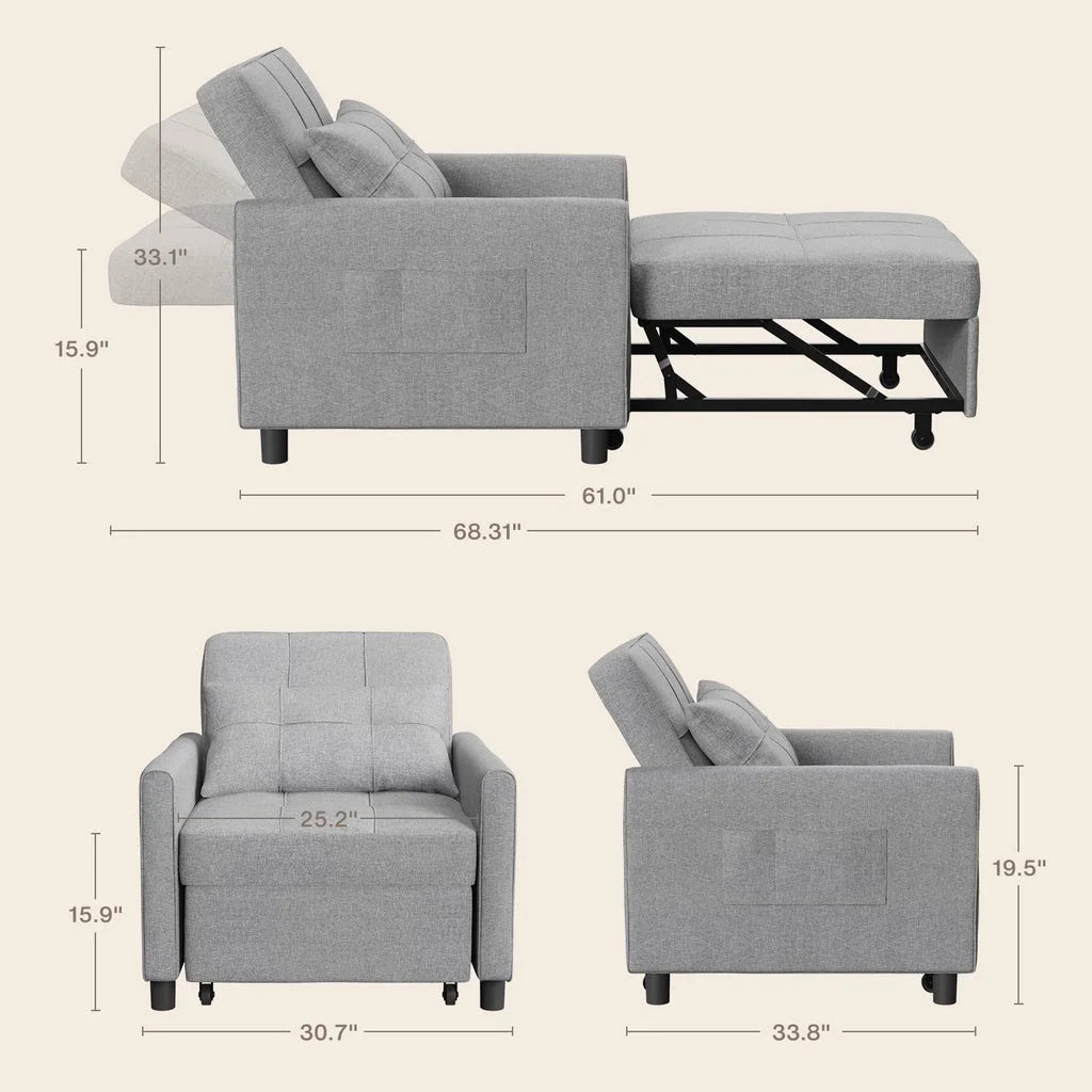 Convertible Sleeper Chair. Aiho 3 - in - 1 Convertible Sofa Bed Recliner Chair with Pull Out Couch - Dark Gray
