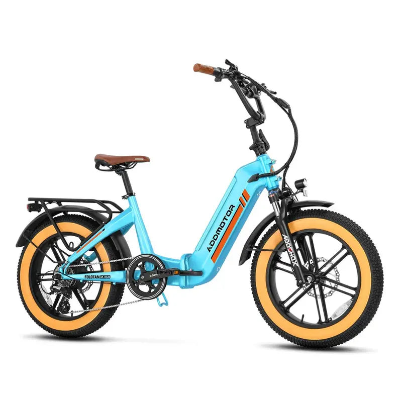 Addmotor M-160 Folding Electric Bike – 750W Step-Thru Fat Tire Ebike. 100-Mile Range. Hydraulic Brakes &amp; Torque Sensor (Sky Blue)