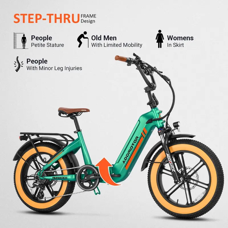 Addmotor M-160 Folding Electric Bike – 750W Step-Thru Fat Tire Ebike. 100-Mile Range. Hydraulic Brakes &amp; Torque Sensor (Sky Blue)