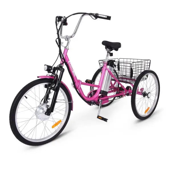 Adult Electric Tricycle – 7-Speed Folding E-Trike with 24″ Wheels. 36V 10Ah Removable Battery. 250W Motor. and 330-Lb Load Capacity