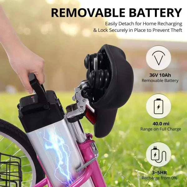 Adult Electric Tricycle – 7-Speed Folding E-Trike with 24″ Wheels. 36V 10Ah Removable Battery. 250W Motor. and 330-Lb Load Capacity