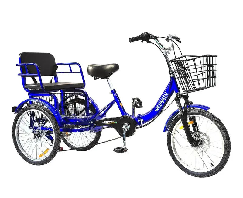 Adult Folding Tricycle – 7-Speed. 20-Inch Wheels. Star-Striped Blue Frame