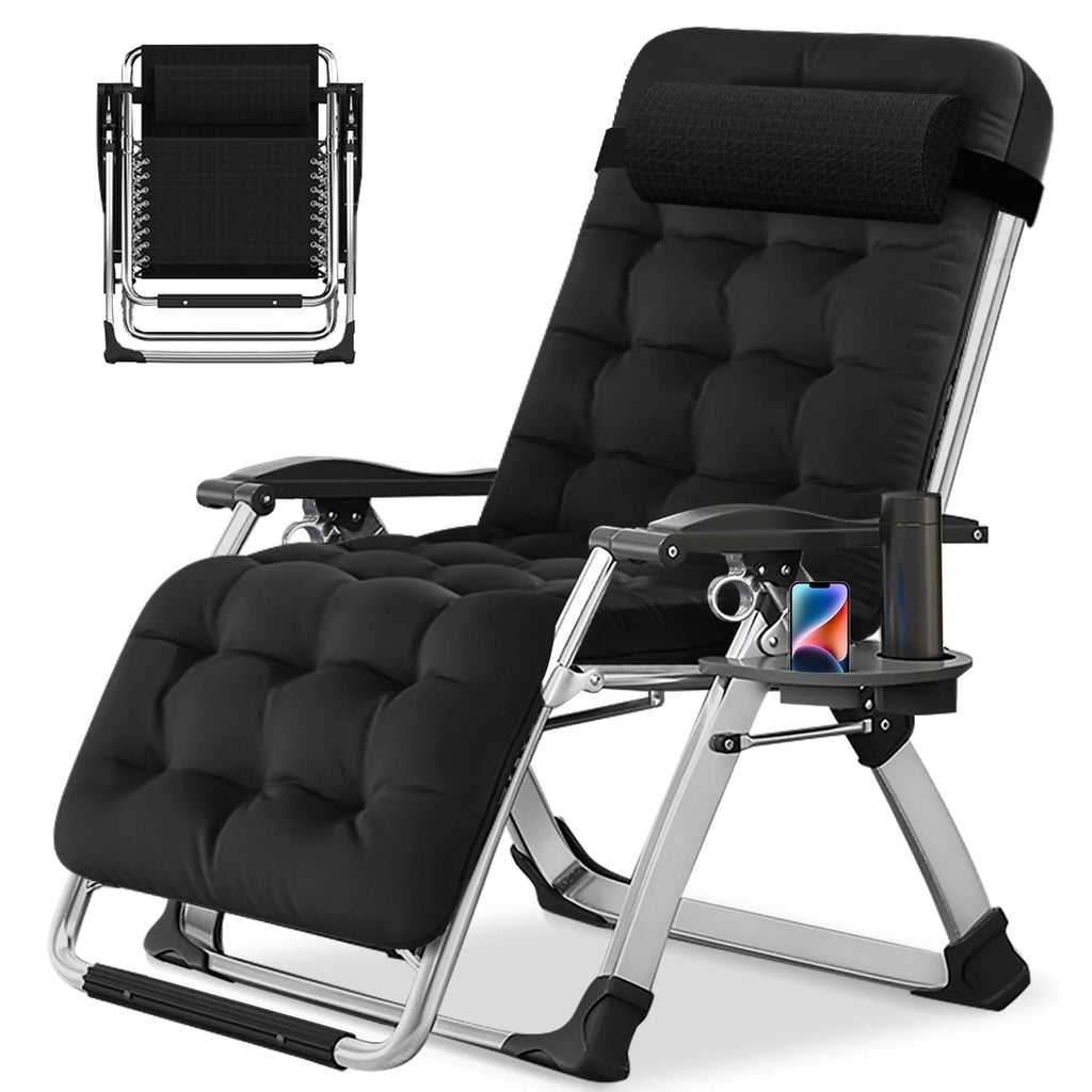 NAIZEA 2 Pack Zero Gravity Chair. Foldable Portable Lawn Recliner with Cushion. Headrest. Cup Holder. Black