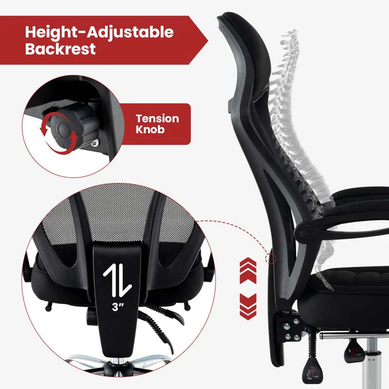 Mesh Office Chair Ergonomic Desk Chair with Footrest and Tilting Backrest. High Back Recliner Swivel Task Chair for Home Office