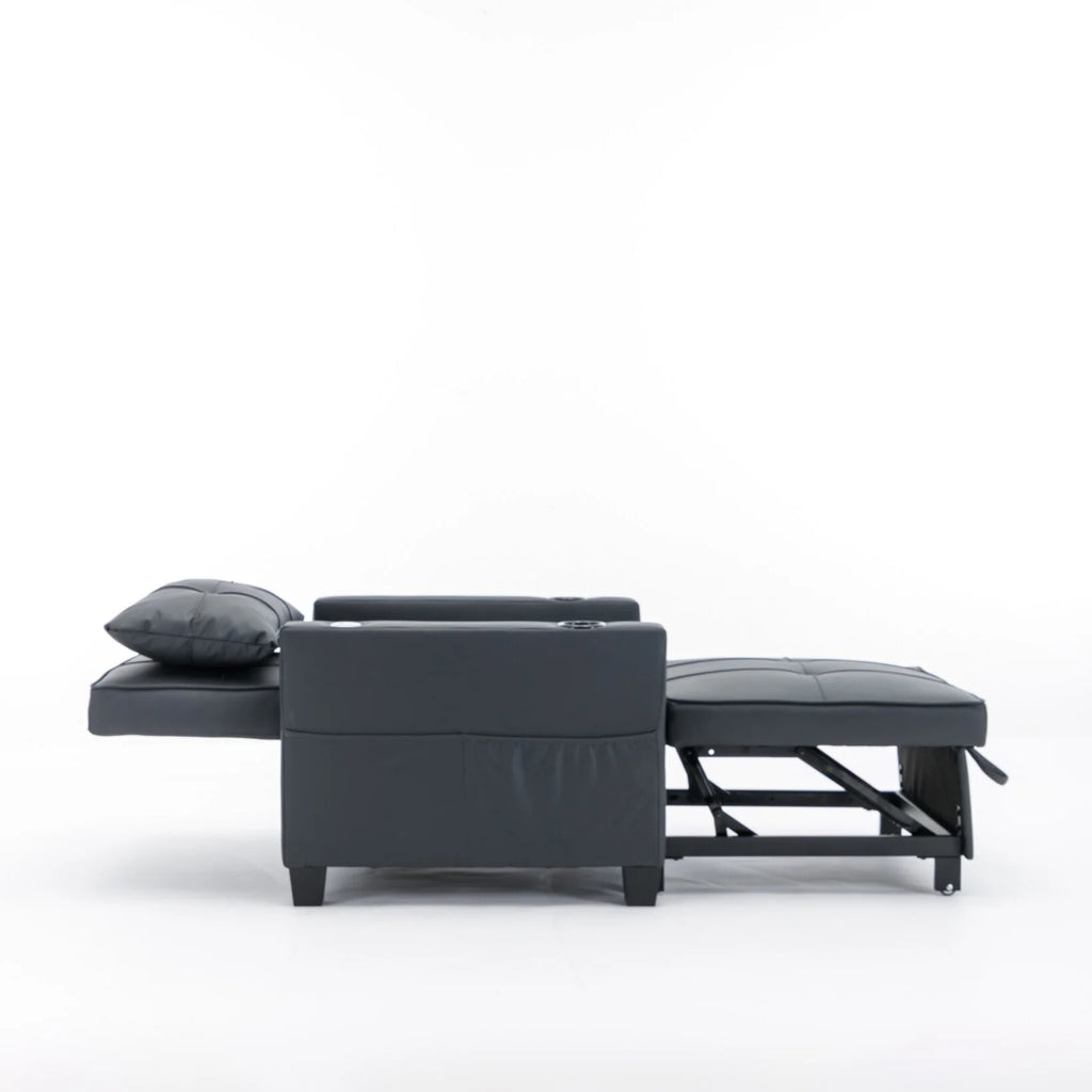 Convertible Futon Sofa Bed. 3 - in - 1 Multi - Functional Sleeper Chair Bed with USB Ports. Adjustable Backrest Recliner. for Living Room Bedroom Small Space. Tech Cloth. Dark Grey