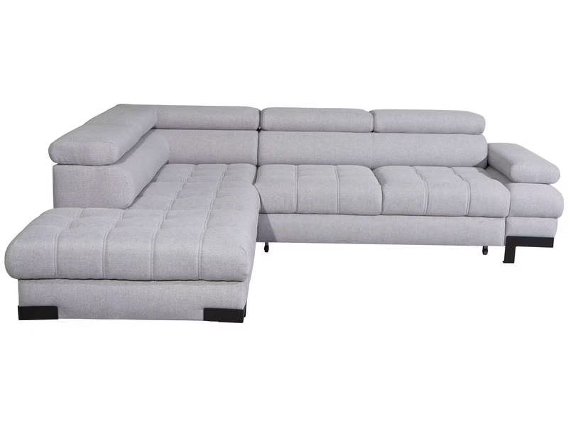 Canapé d'angle gauche/droite convertible SELVA 4 pl Tissu taupe Coffre de rangement