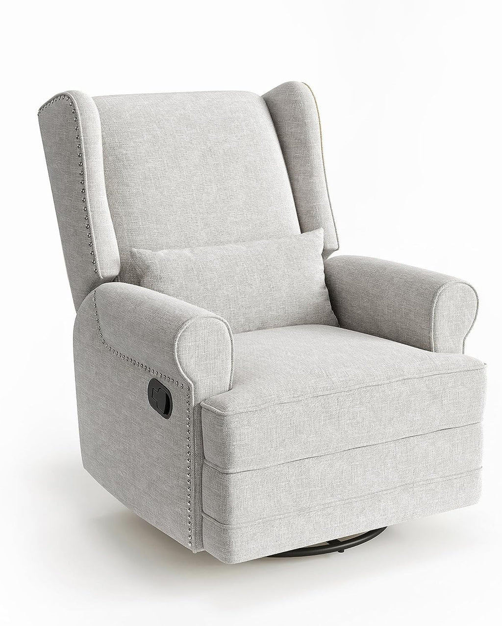 Royalcraft Swivel Nursery Glider Recliner. Comfy Upholstered Glider Chair with Lumbar Pillow and Footrest. Beige