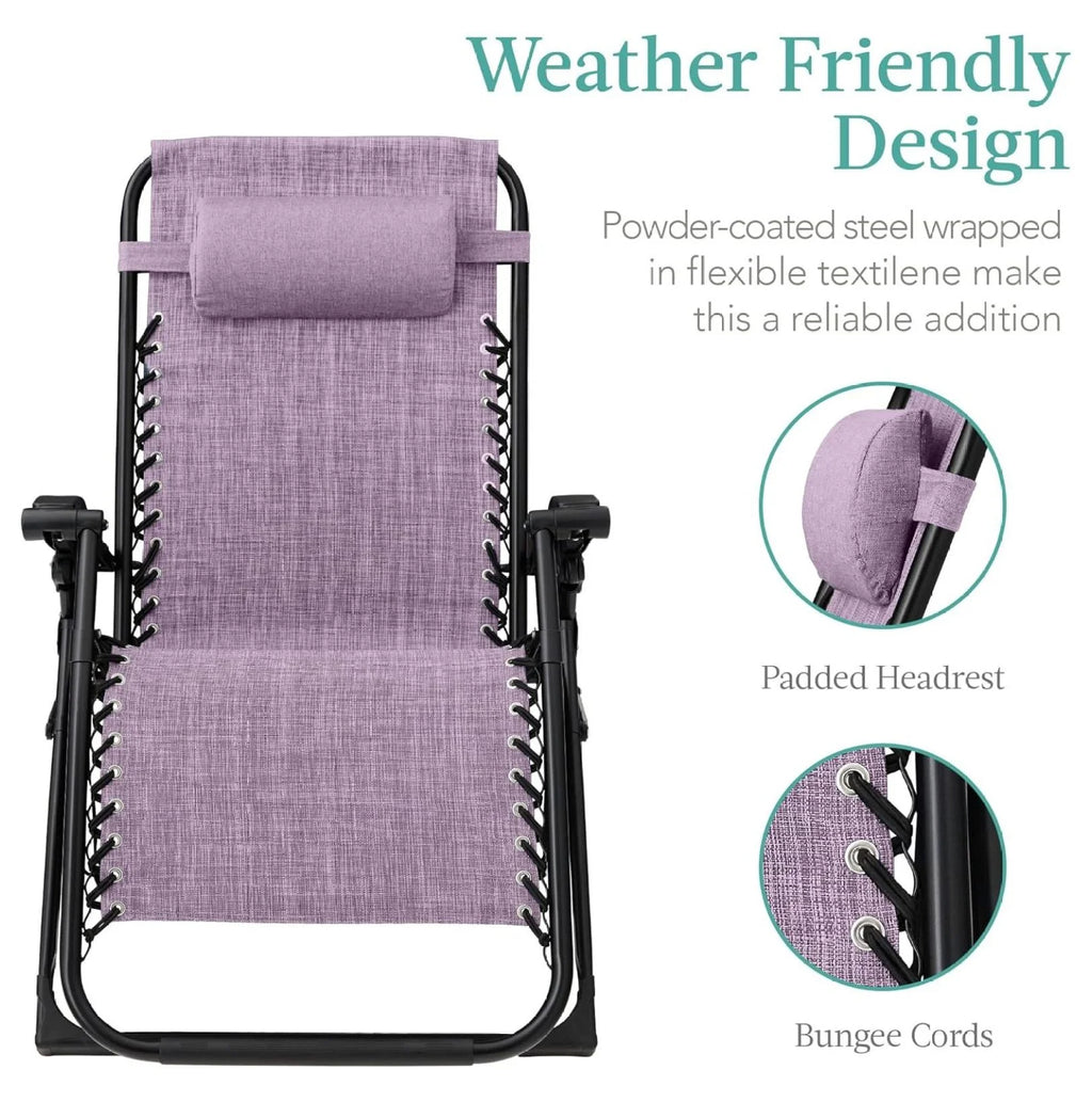 Oversized Chair. Folding Outdoor Patio Recliner. XL Anti Gravity Lounger W/Removable Cushion. Cup Holder. Side Tray. 350 lb Capacity - Taupe