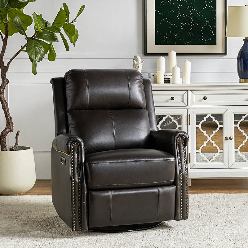 Kaietan Genuine Leather Power Rocking Recliner