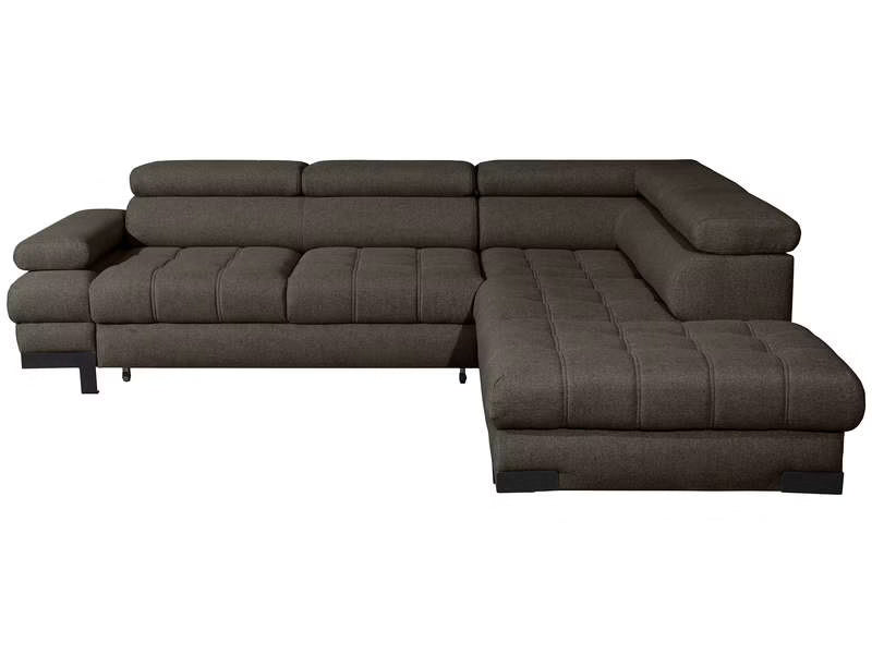 Canapé d'angle gauche/droite convertible SELVA 4 pl Tissu taupe Coffre de rangement
