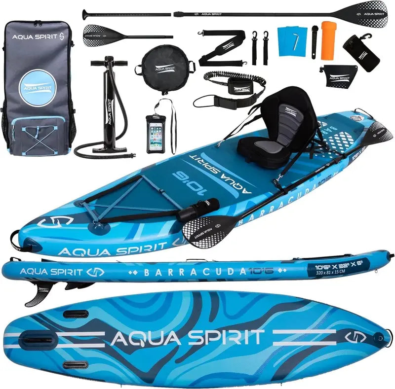 Aqua Spirit Inflatable SUP Board – 320 x 81 x 15 cm Stand-Up Paddleboard with Full Accessory Kit (Paddle. Seat. Backpack. Pump) – Blue