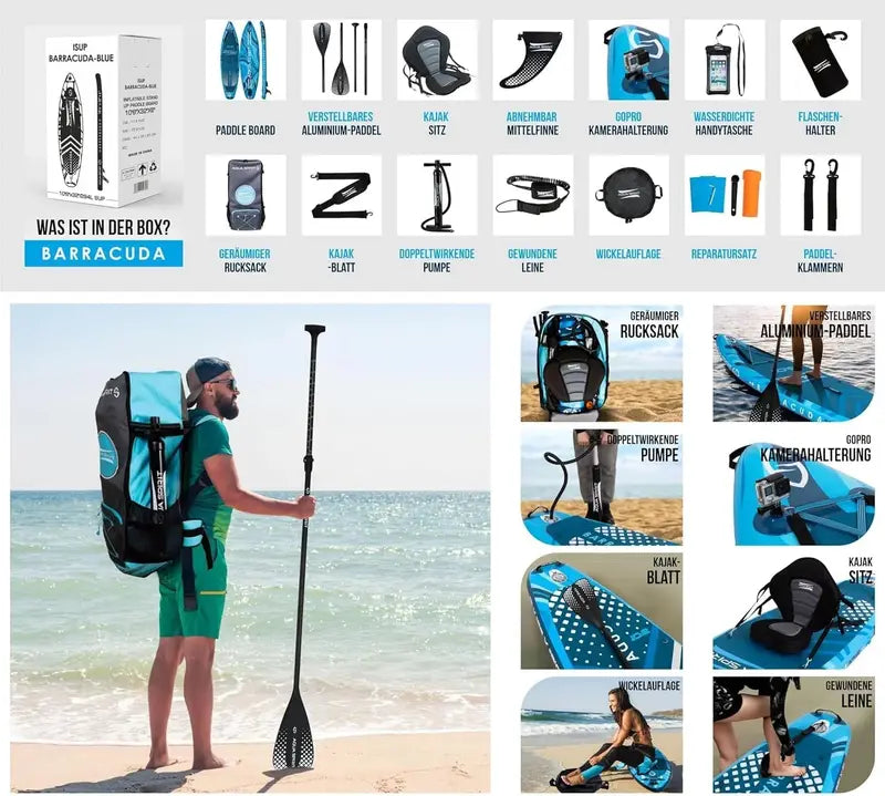 Aqua Spirit Inflatable SUP Board – 320 x 81 x 15 cm Stand-Up Paddleboard with Full Accessory Kit (Paddle. Seat. Backpack. Pump) – Blue