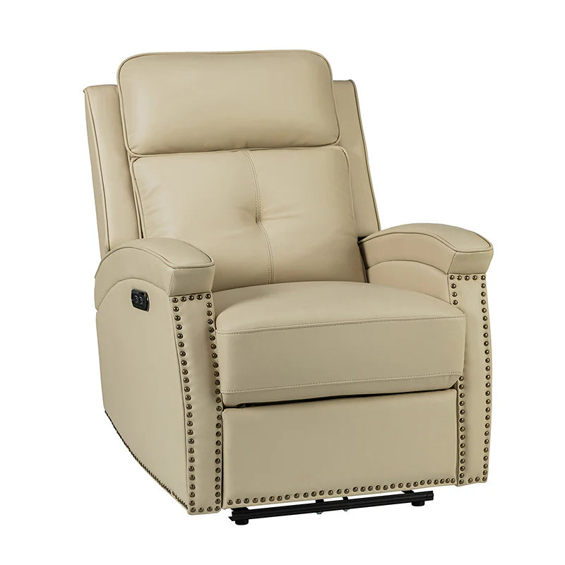 Stefan Genuine Leather Power Recliner with Nailhead Trim