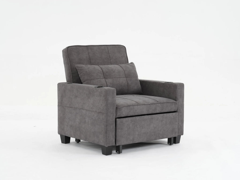 Convertible Futon Sofa Bed. 3 - in - 1 Multi - Functional Sleeper Chair Bed with USB Ports. Adjustable Backrest Recliner. for Living Room Bedroom Small Space. Tech Cloth. Dark Grey