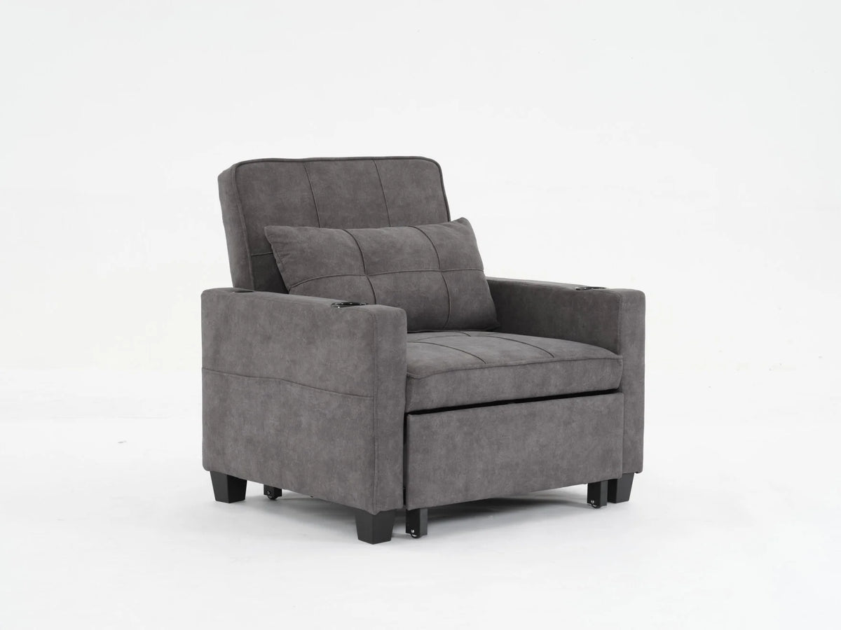 Convertible Futon Sofa Bed. 3 - in - 1 Multi - Functional Sleeper Chair Bed with USB Ports. Adjustable Backrest Recliner. for Living Room Bedroom Small Space. Tech Cloth. Dark Grey