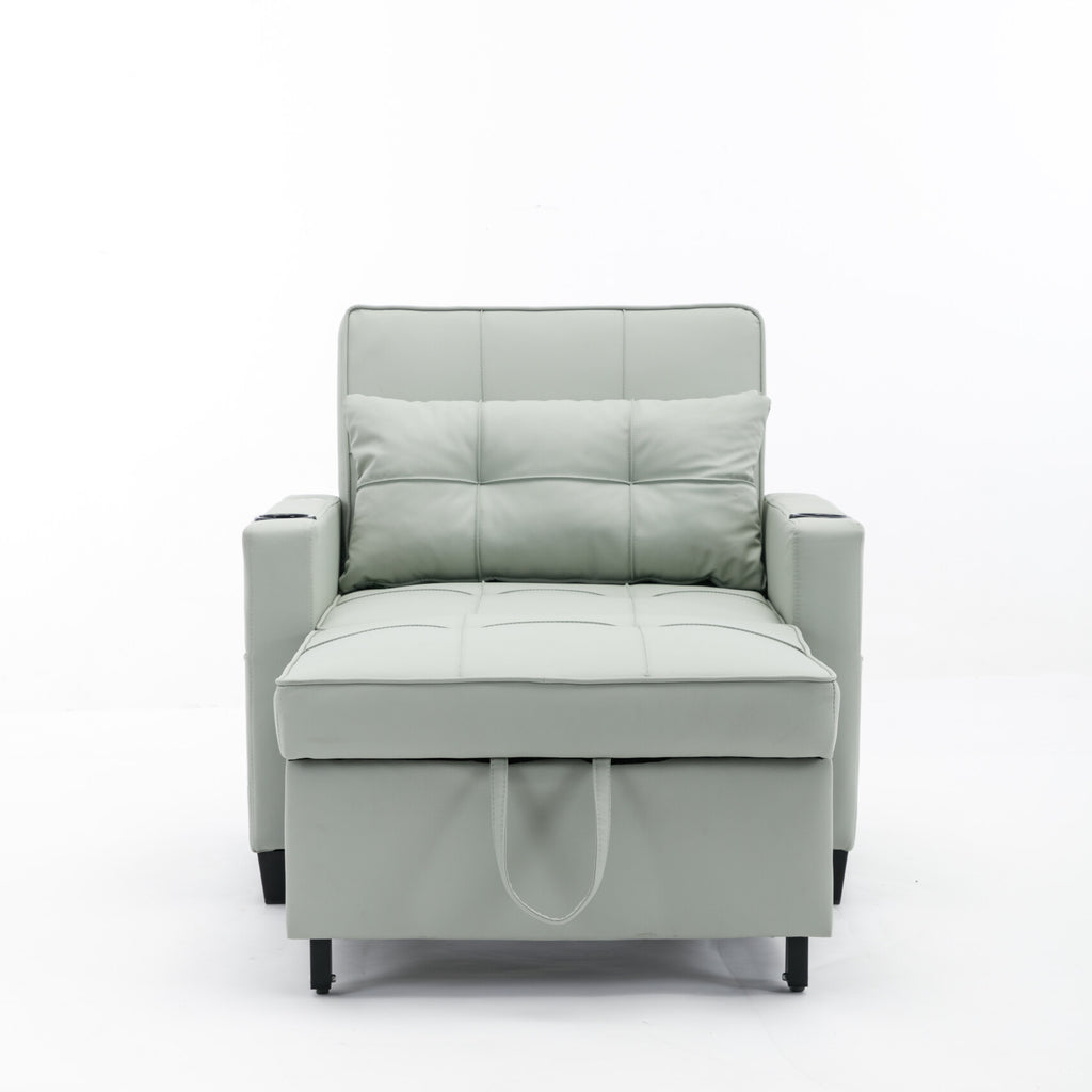 Convertible Futon Sofa Bed. 3 - in - 1 Multi - Functional Sleeper Chair Bed with USB Ports. Adjustable Backrest Recliner. for Living Room Bedroom Small Space. Tech Cloth. Dark Grey