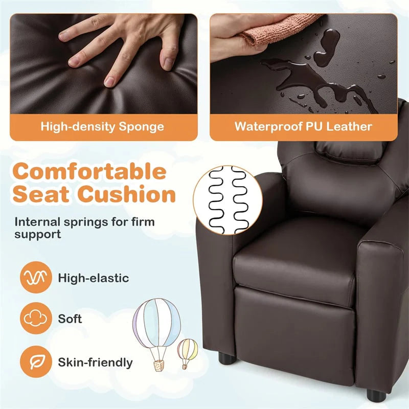 Kids Recliner Chair with Cup Holder & Side Pocket. Adjustable Toddler Lounge Sofa. Ergonomic Children Armchairs for Boys Girls Age 3+. 150lbs