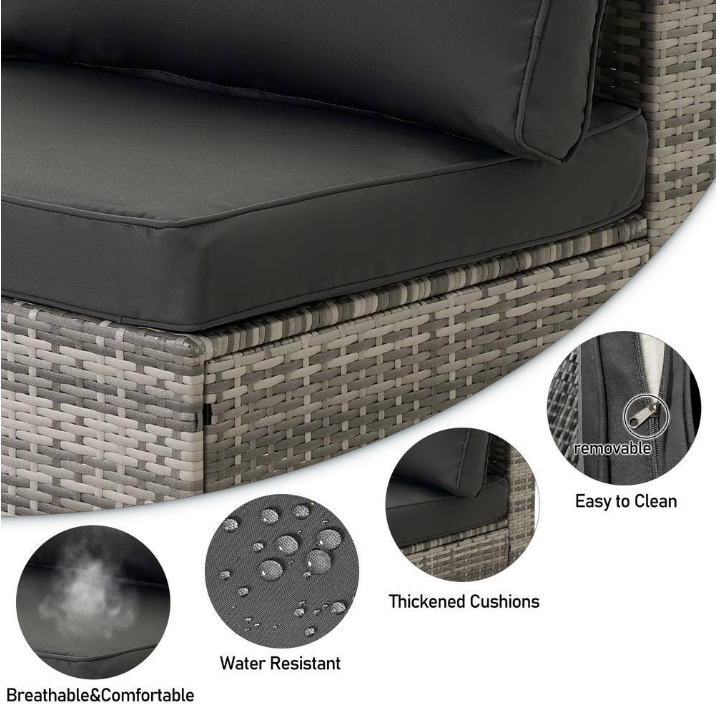 7-Piece Gray Wicker Outdoor Furniture Sectional Sofa with Dark Gray Cushion and Coffee Table