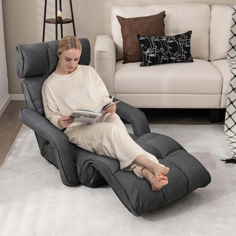 6-Position Adjustable Floor Sofa Bed. Folding Lazy Sofa Chaise Lounger Recliner with Armrests & Footrests for Living Room. Bedroom & Gaming