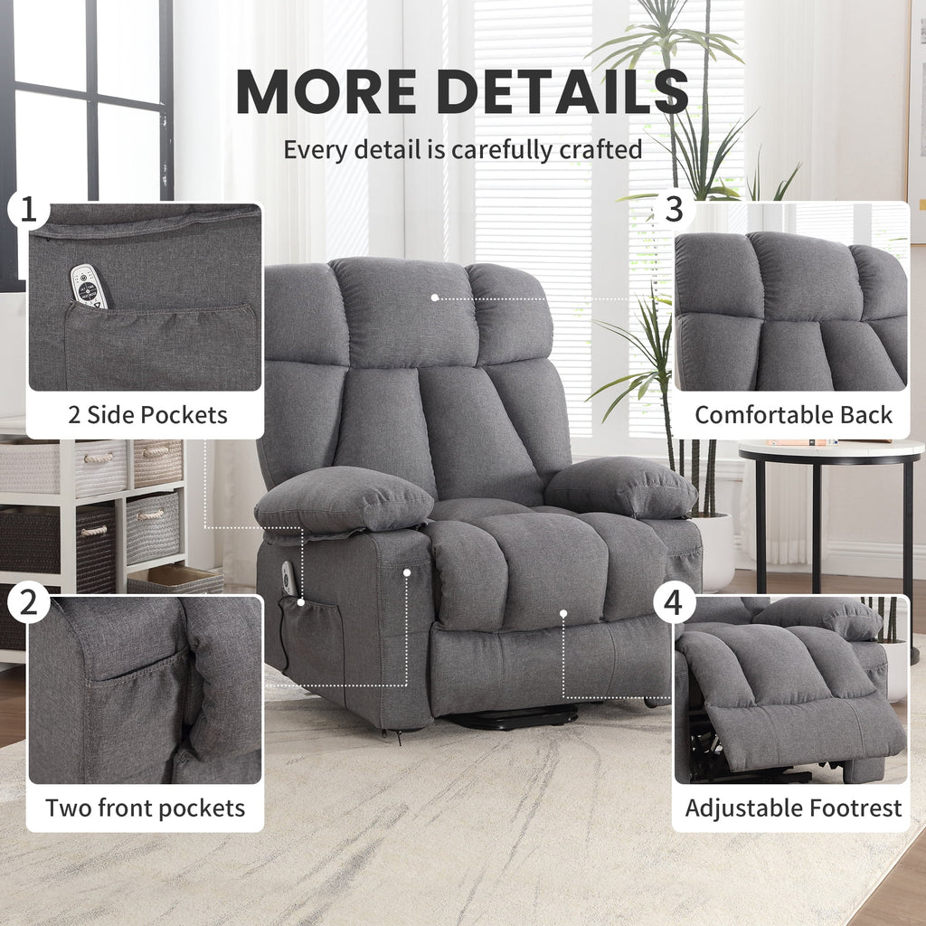 JONPONY Power Lift Recliner Chair Recliners for Elderly with Heat and Massage Recliner Chair for Living Room with Infinite Position and Side Pocket. USB Charge Port. Brown