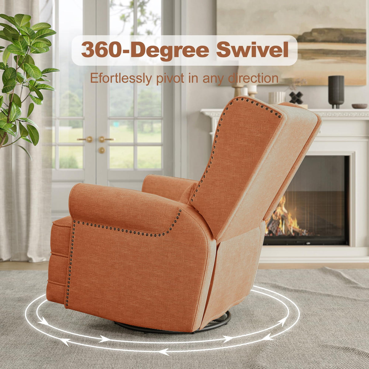 Royalcraft Swivel Nursery Glider Recliner. Comfy Upholstered Glider Chair with Lumbar Pillow and Footrest. Beige