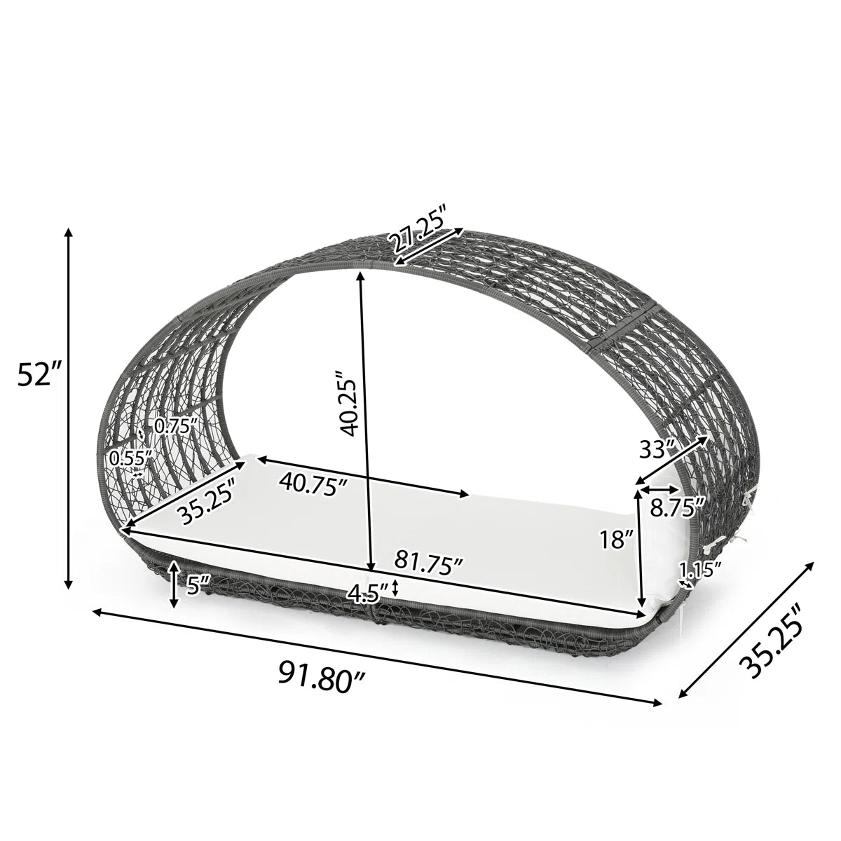 Lavina 91.26'' Aluminium.Wicker Outdoor Patio Daybed