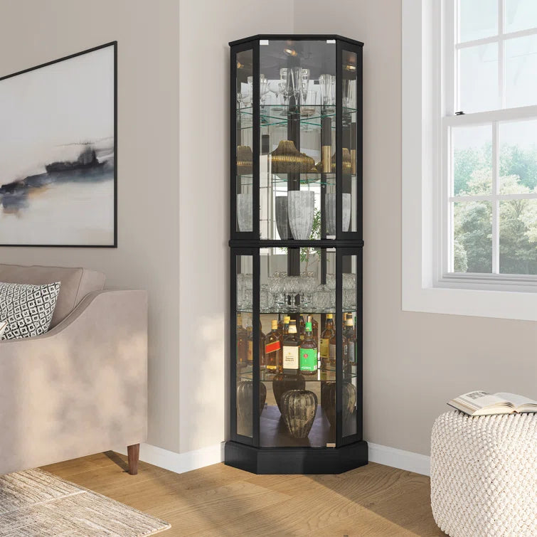 Schmidt Wood/Glass Lighted Corner Curio Cabinet 72 H