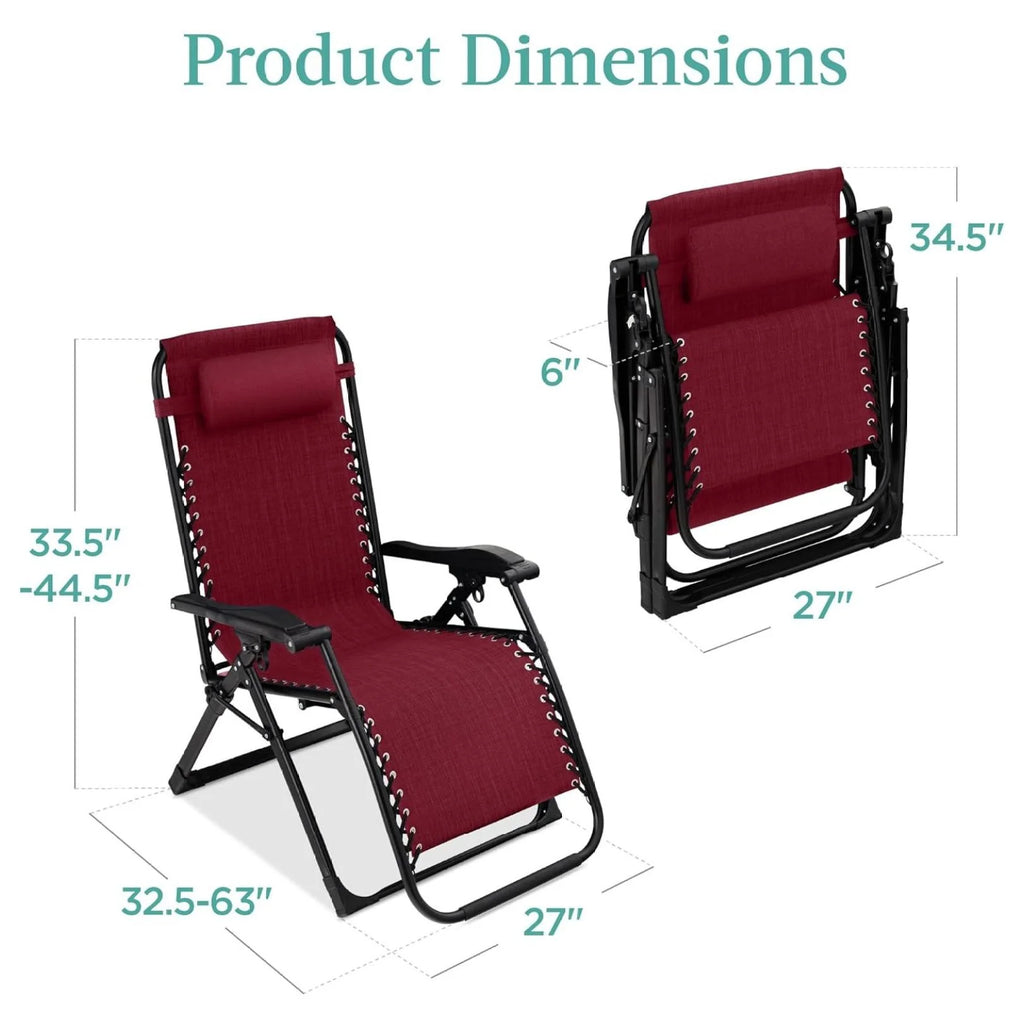 Oversized Chair. Folding Outdoor Patio Recliner. XL Anti Gravity Lounger W/Removable Cushion. Cup Holder. Side Tray. 350 lb Capacity - Taupe