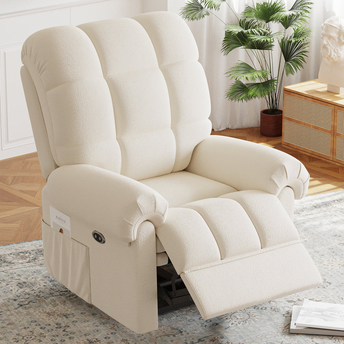 Power Recliner Chair. Electric Recline Sofa Chair for Adults with USB Port. Comfy Teddy Fleece Adjustable Cloud Sofa. Tool - Free Setup. Beige White