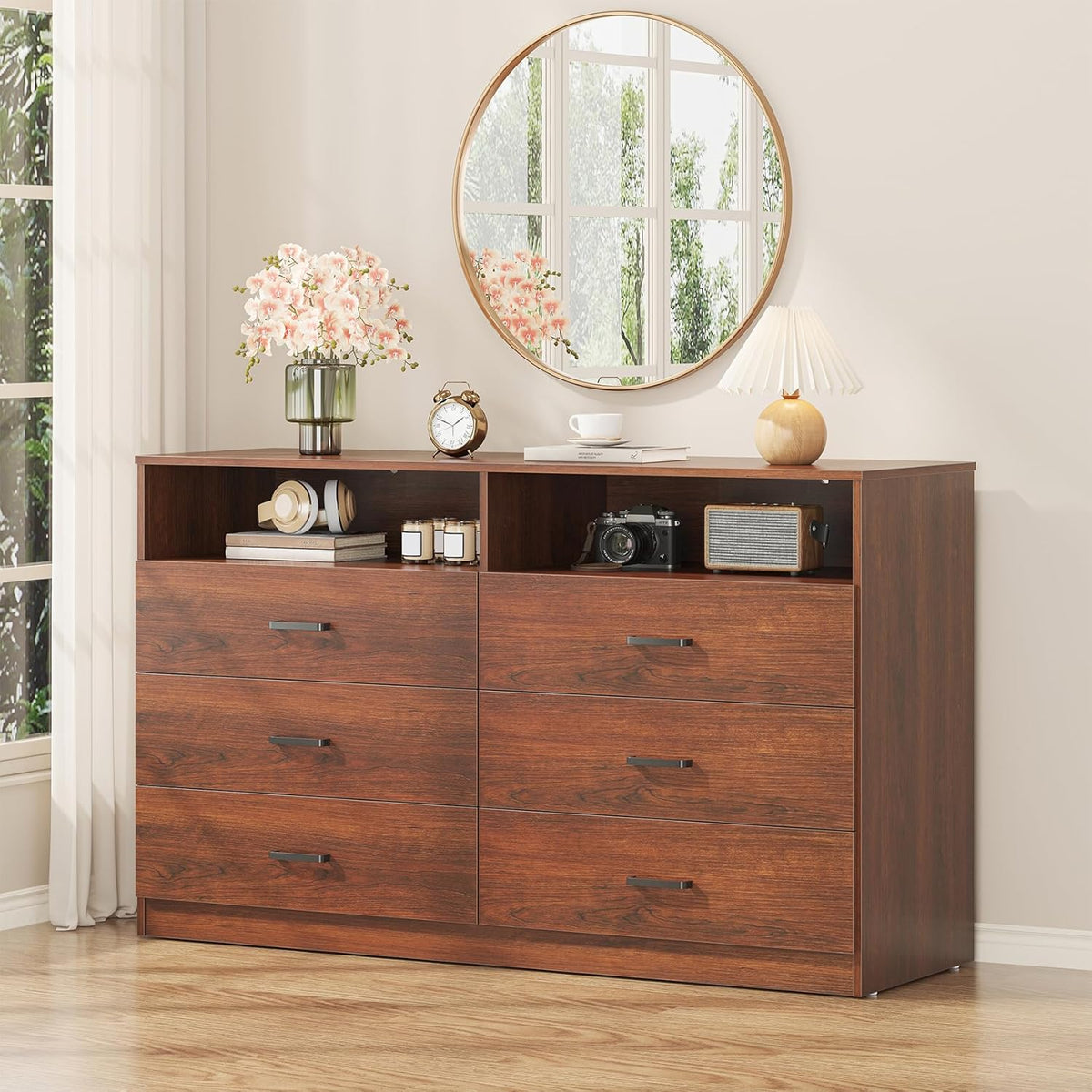 Bigbiglife Wood Dresser for Bedroom. 6 Drawer Double Dresser. Modern Chest of Drawers with Deep Drawers. Large Storage Organizer for Living Room. Closet