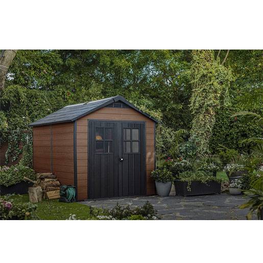 Keter Newton Outdoor Plastic Garden Storage Shed. Brown. 7.5 x 7 feet