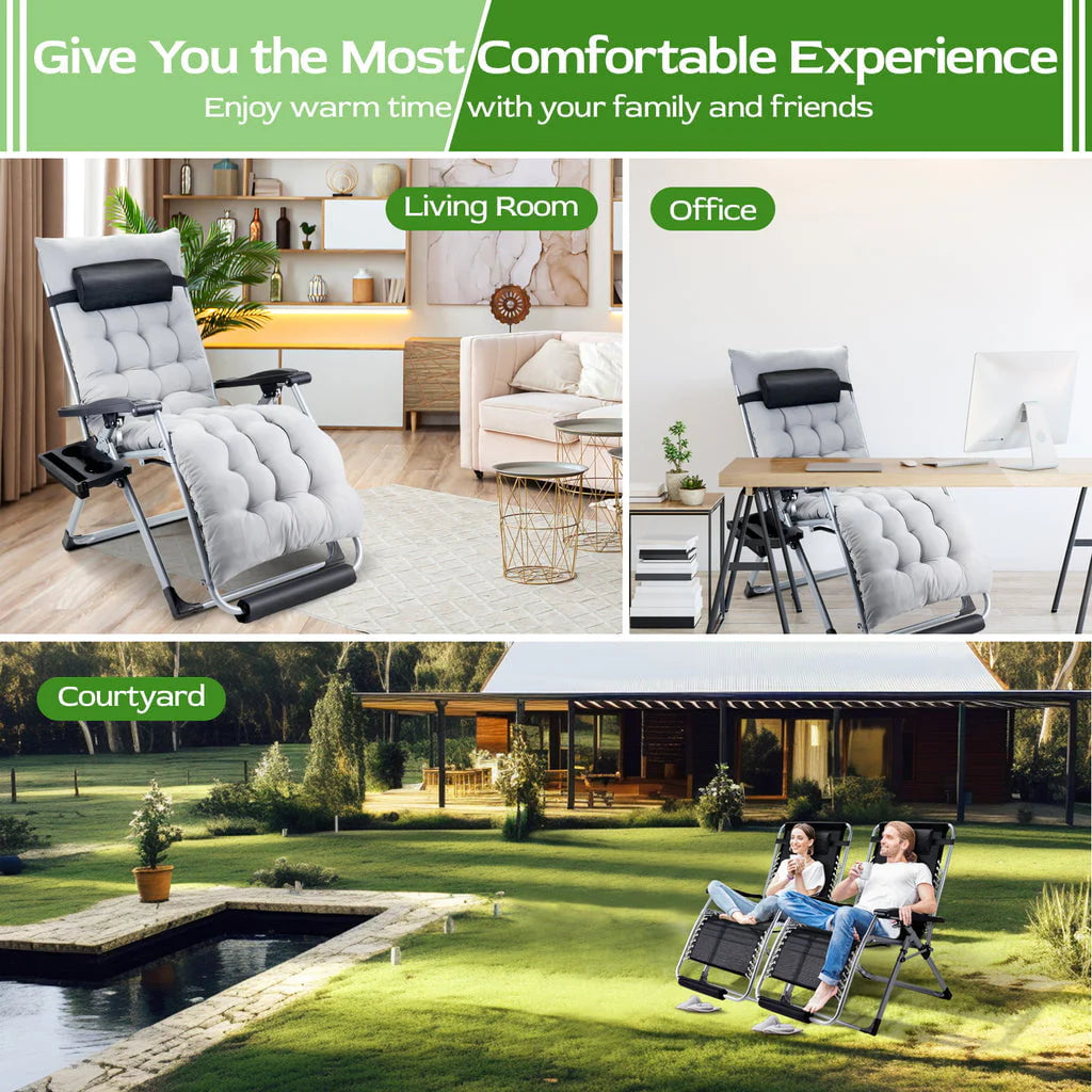 Oversized Zero Gravity Chair. VECUKTY Oversized XL Ergonomic Patio Recliner Folding Reclining Chair for Indoor and Outdoor. Gray