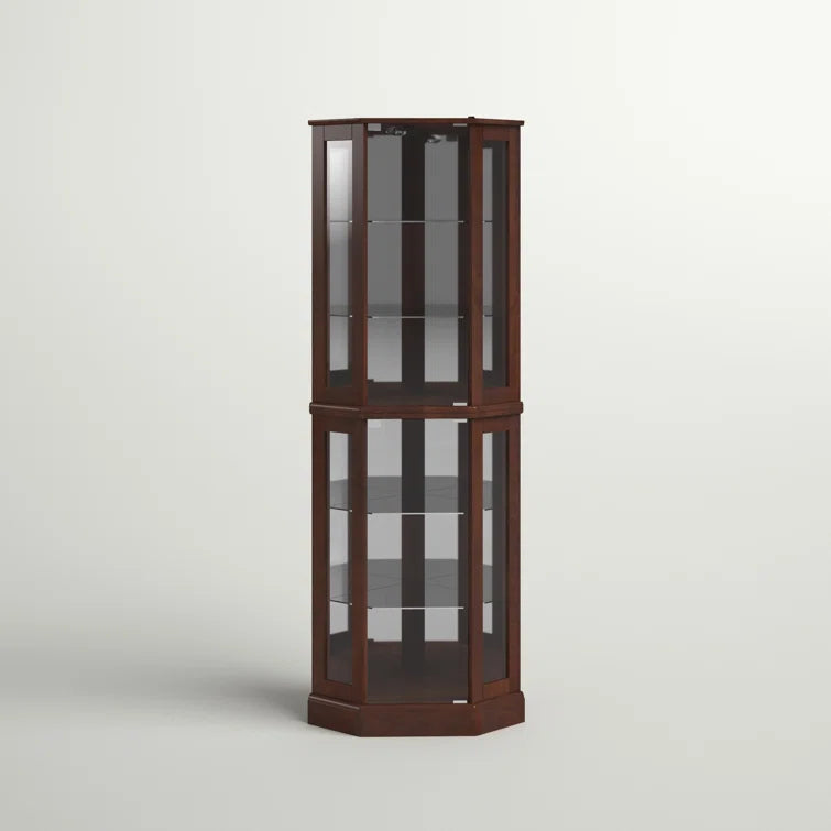 Schmidt Wood/Glass Lighted Corner Curio Cabinet 72 H