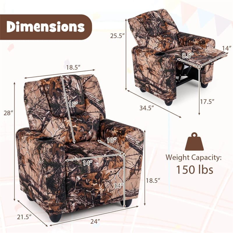 Kids Recliner Chair with Cup Holder & Side Pocket. Adjustable Toddler Lounge Sofa. Ergonomic Children Armchairs for Boys Girls Age 3+. 150lbs