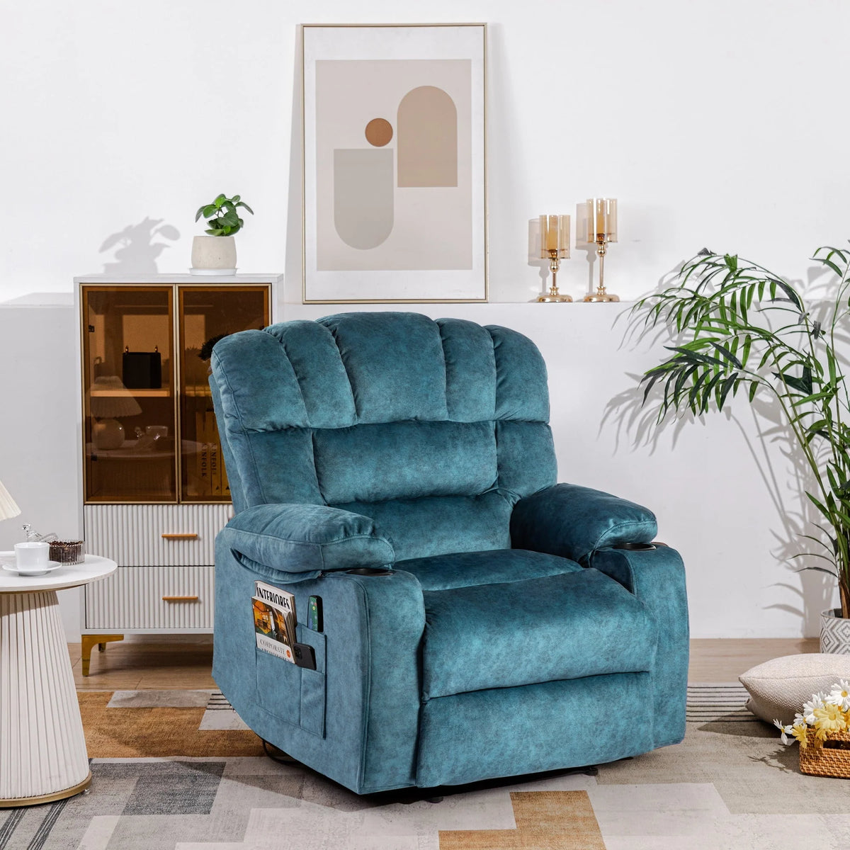 Colerline 40.9 Wide Super Soft and Oversize Modern Design Velvet Upholstered Manual Recliner Chair with Heating and Massage. Green