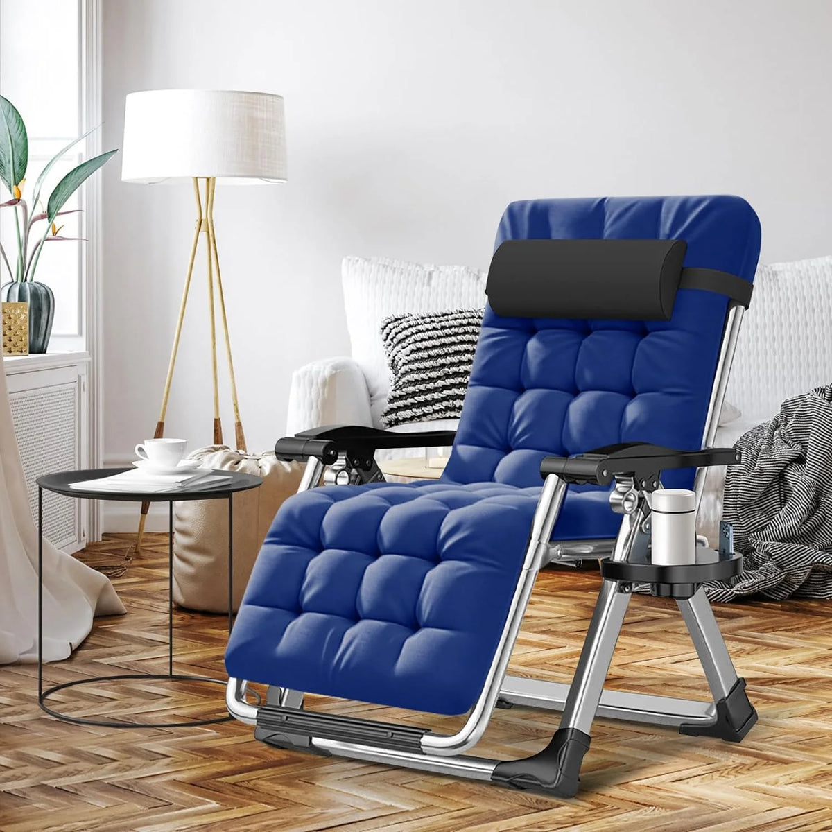 NAIZEA 2 Pack Zero Gravity Chair. Foldable Portable Lawn Recliner with Cushion. Headrest. Cup Holder. Black