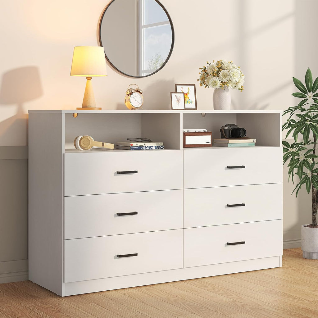 Bigbiglife Wood Dresser for Bedroom. 6 Drawer Double Dresser. Modern Chest of Drawers with Deep Drawers. Large Storage Organizer for Living Room. Closet