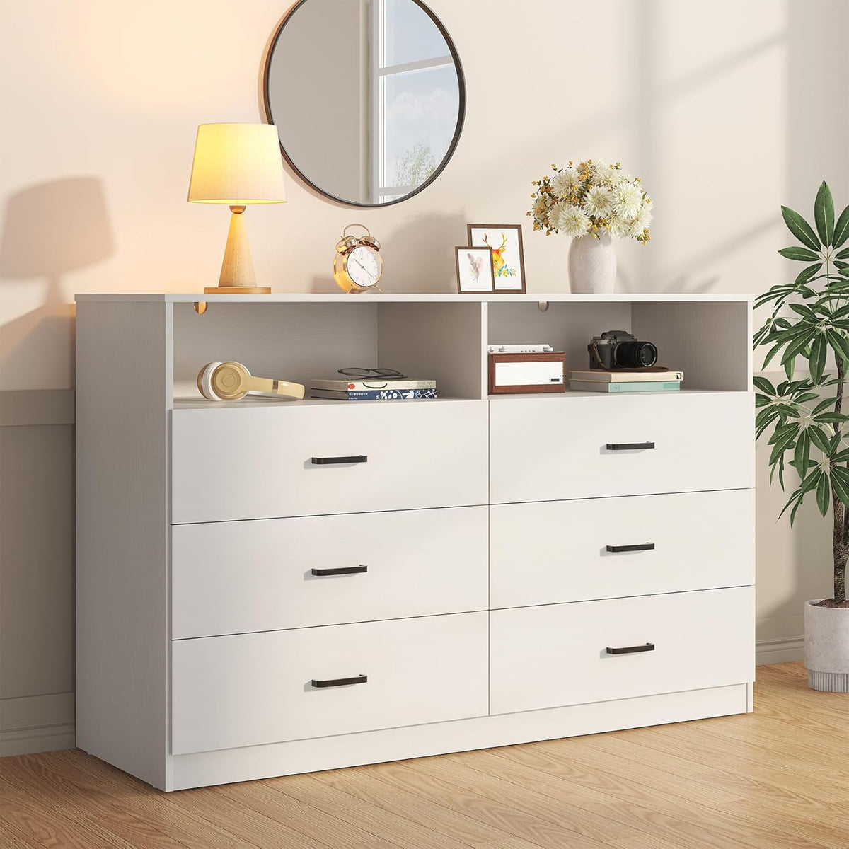 Bigbiglife Wood Dresser for Bedroom. 6 Drawer Double Dresser. Modern Chest of Drawers with Deep Drawers. Large Storage Organizer for Living Room. Closet