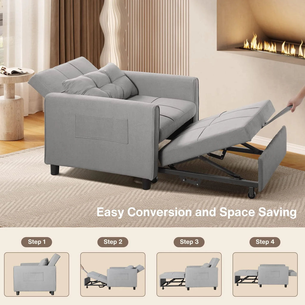 Lofka Chair Bed. Convertible Sofa Bed Couch Recliner Single Bed for Living Room/Office/Bedroom. Light Gray