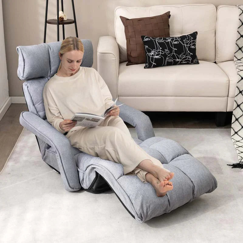 6-Position Adjustable Floor Sofa Bed. Folding Lazy Sofa Chaise Lounger Recliner with Armrests & Footrests for Living Room. Bedroom & Gaming
