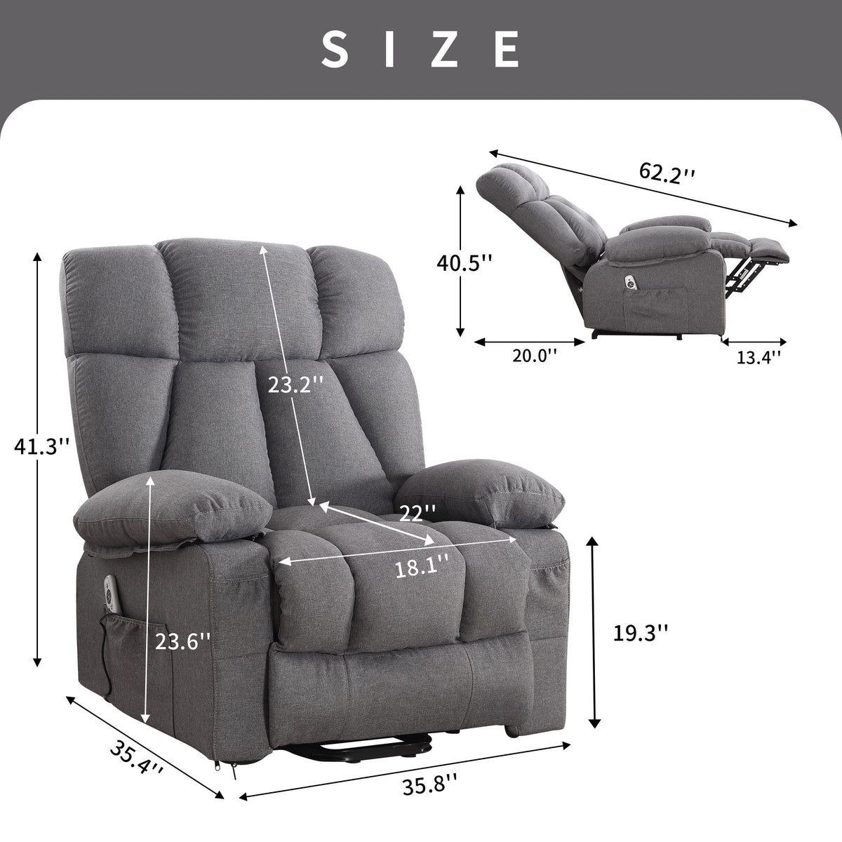 JONPONY Power Lift Recliner Chair Recliners for Elderly with Heat and Massage Recliner Chair for Living Room with Infinite Position and Side Pocket. USB Charge Port. Brown