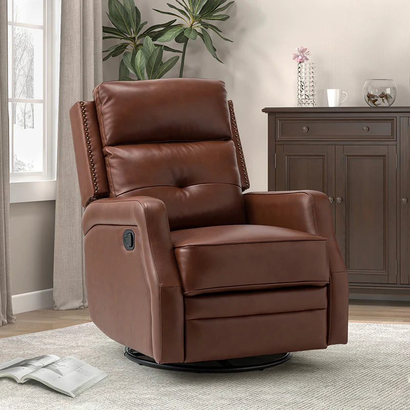 Benito 28.74 Wide Genuine Leather Swivel Rocker Recliner