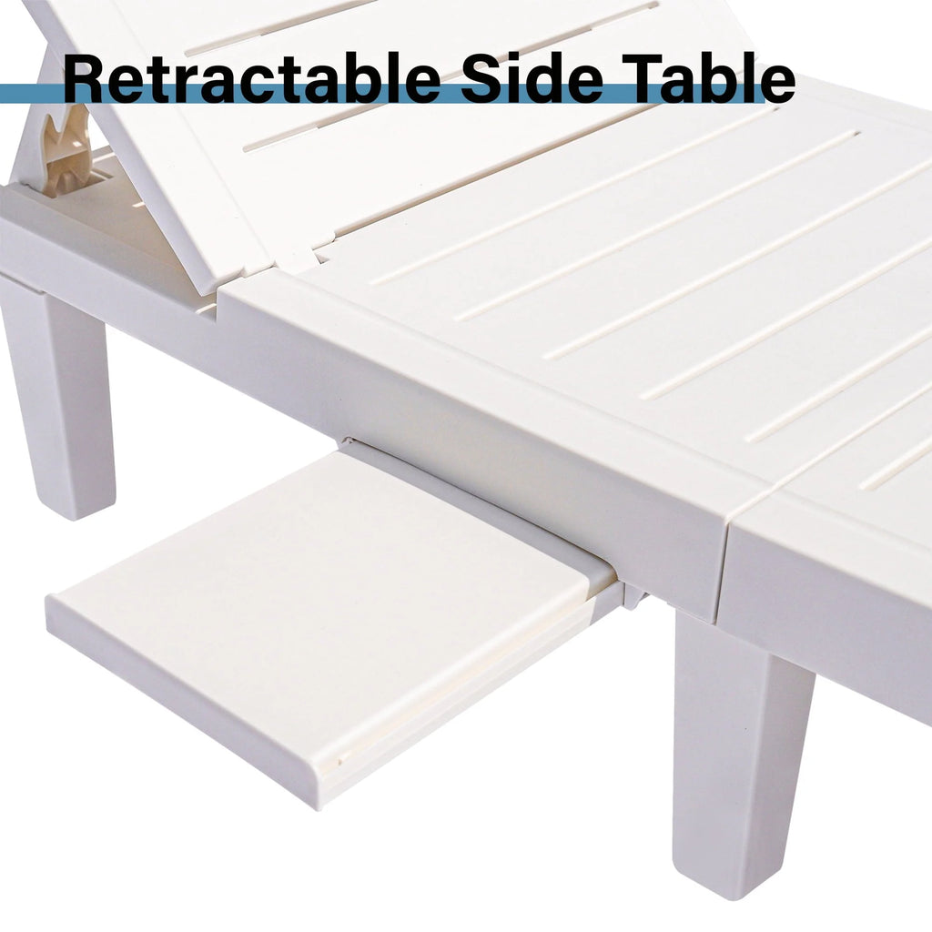 Patio Lounge Chair Set of 2. Adjustable Chaise with Side Table. Outdoor Lounger Recliner for Poolside. Patio. Backyard. Wood Texture Design | Waterproof | Easy to Assemble | Max Weight 330 lb White
